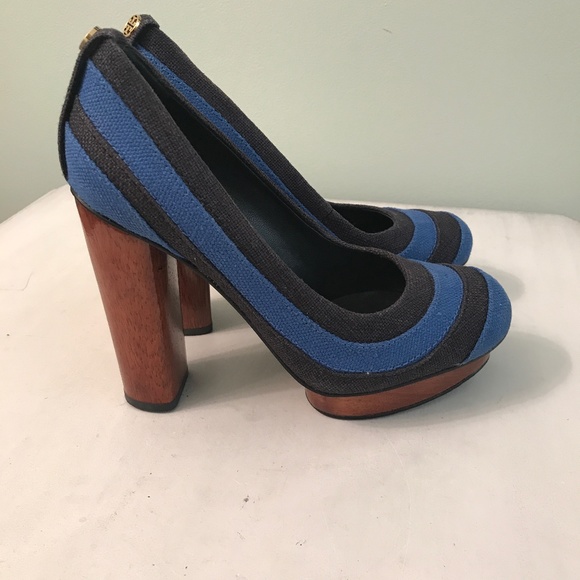 Tory Burch Shoes - Tory Burch canvas Wood Heel Pumps
